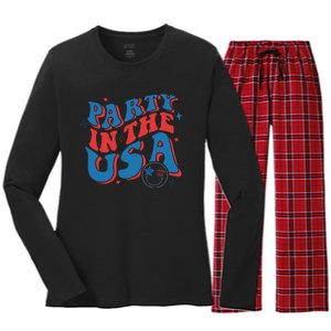 American Flag Party In Usa 4th July Patriotic Women's Long Sleeve Flannel Pajama Set 