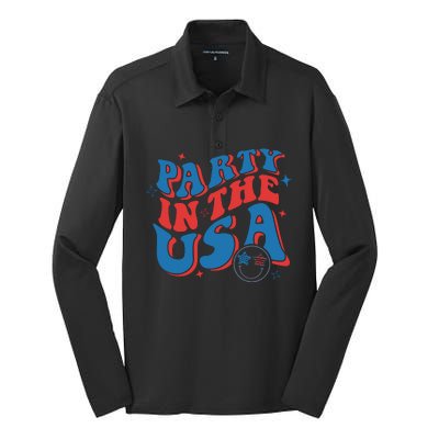 American Flag Party In Usa 4th July Patriotic Silk Touch Performance Long Sleeve Polo