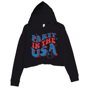 American Flag Party In Usa 4th July Patriotic Crop Fleece Hoodie