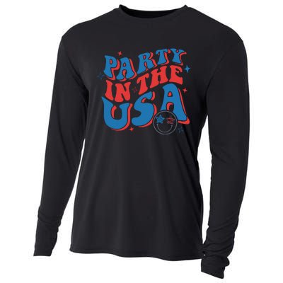 American Flag Party In Usa 4th July Patriotic Cooling Performance Long Sleeve Crew