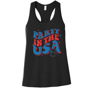 American Flag Party In Usa 4th July Patriotic Women's Racerback Tank