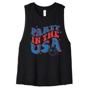 American Flag Party In Usa 4th July Patriotic Women's Racerback Cropped Tank