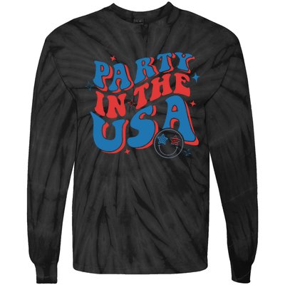 American Flag Party In Usa 4th July Patriotic Tie-Dye Long Sleeve Shirt