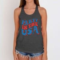 American Flag Party In Usa 4th July Patriotic Women's Knotted Racerback Tank