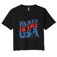 American Flag Party In Usa 4th July Patriotic Women's Crop Top Tee