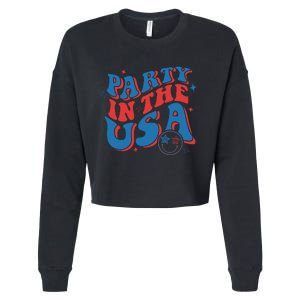 American Flag Party In Usa 4th July Patriotic Cropped Pullover Crew