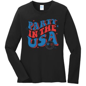 American Flag Party In Usa 4th July Patriotic Ladies Long Sleeve Shirt