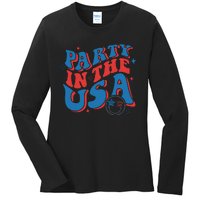 American Flag Party In Usa 4th July Patriotic Ladies Long Sleeve Shirt