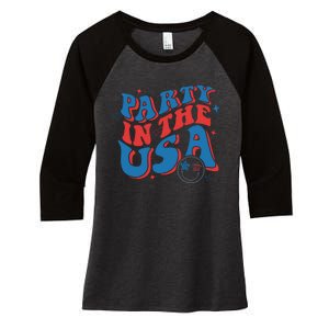 American Flag Party In Usa 4th July Patriotic Women's Tri-Blend 3/4-Sleeve Raglan Shirt