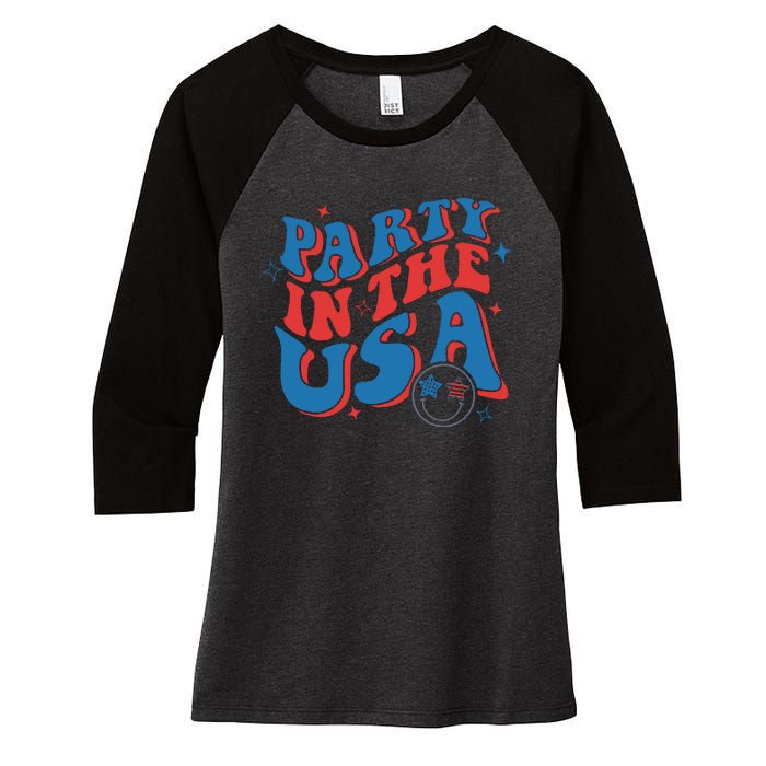 American Flag Party In Usa 4th July Patriotic Women's Tri-Blend 3/4-Sleeve Raglan Shirt