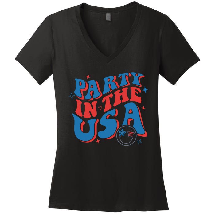 American Flag Party In Usa 4th July Patriotic Women's V-Neck T-Shirt