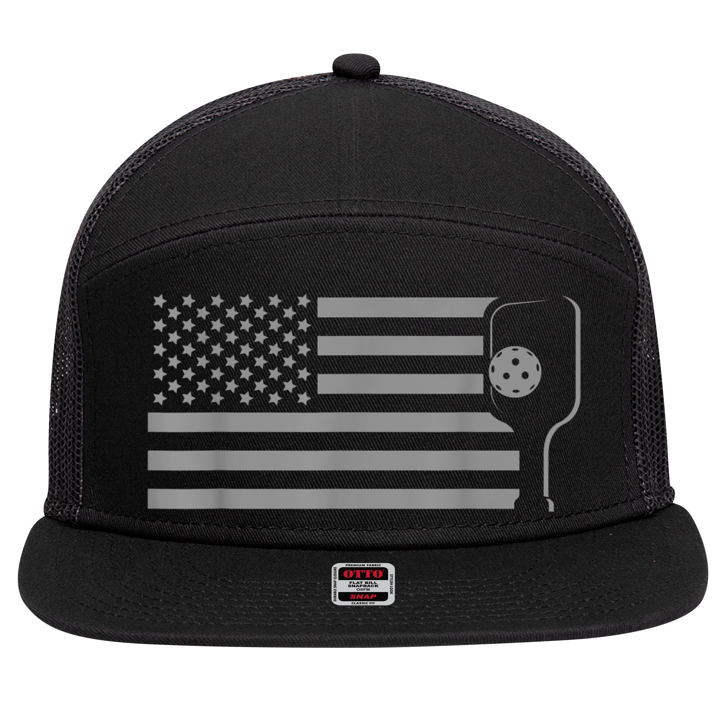 American Flag Pickleball Apparel Pickleball 7 Panel Mesh Trucker Snapback Hat
