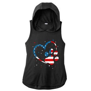 American Flag Patriotic Dog & Cat Paw Print - 4th Of July Ladies PosiCharge Tri-Blend Wicking Draft Hoodie Tank