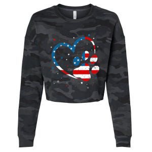 American Flag Patriotic Dog & Cat Paw Print - 4th Of July Cropped Pullover Crew