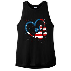 American Flag Patriotic Dog & Cat Paw Print - 4th Of July Ladies PosiCharge Tri-Blend Wicking Tank