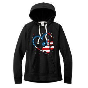 American Flag Patriotic Dog & Cat Paw Print - 4th Of July Women's Fleece Hoodie