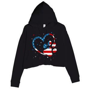 American Flag Patriotic Dog & Cat Paw Print - 4th Of July Crop Fleece Hoodie