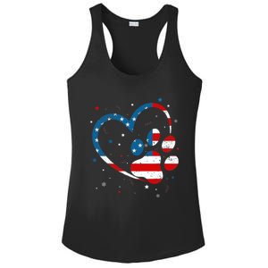 American Flag Patriotic Dog & Cat Paw Print - 4th Of July Ladies PosiCharge Competitor Racerback Tank