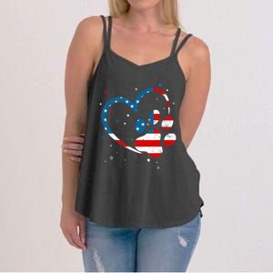 American Flag Patriotic Dog & Cat Paw Print - 4th Of July Women's Strappy Tank