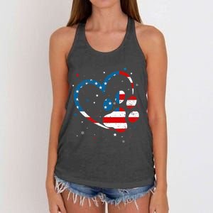 American Flag Patriotic Dog & Cat Paw Print - 4th Of July Women's Knotted Racerback Tank