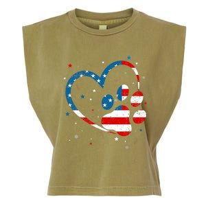 American Flag Patriotic Dog & Cat Paw Print - 4th Of July Garment-Dyed Women's Muscle Tee