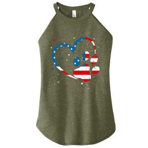 American Flag Patriotic Dog & Cat Paw Print - 4th Of July Women's Perfect Tri Rocker Tank