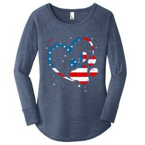 American Flag Patriotic Dog & Cat Paw Print - 4th Of July Women's Perfect Tri Tunic Long Sleeve Shirt