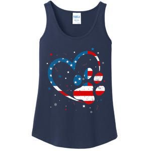 American Flag Patriotic Dog & Cat Paw Print - 4th Of July Ladies Essential Tank