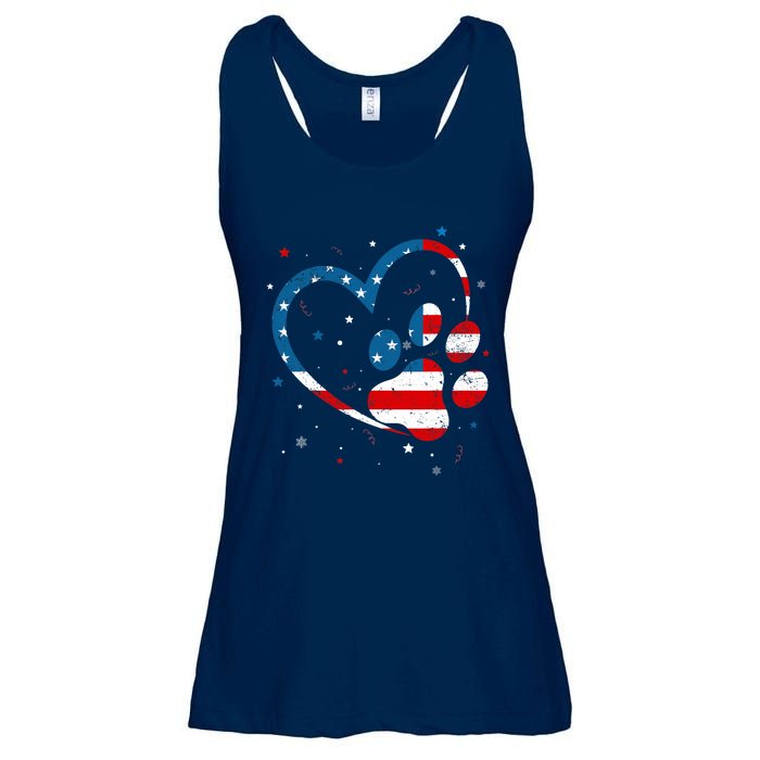 American Flag Patriotic Dog & Cat Paw Print - 4th Of July Ladies Essential Flowy Tank