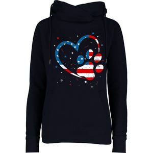 American Flag Patriotic Dog & Cat Paw Print - 4th Of July Womens Funnel Neck Pullover Hood