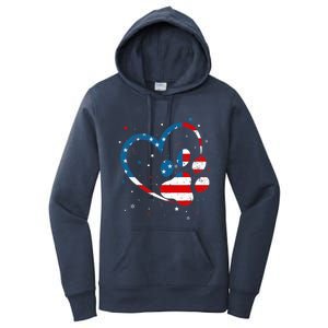 American Flag Patriotic Dog & Cat Paw Print - 4th Of July Women's Pullover Hoodie