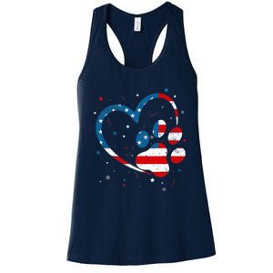 American Flag Patriotic Dog & Cat Paw Print - 4th Of July Women's Racerback Tank