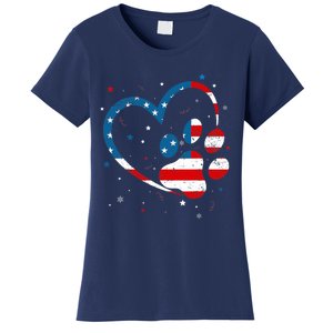 American Flag Patriotic Dog & Cat Paw Print - 4th Of July Women's T-Shirt