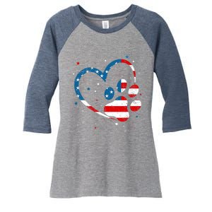 American Flag Patriotic Dog & Cat Paw Print - 4th Of July Women's Tri-Blend 3/4-Sleeve Raglan Shirt