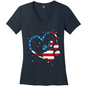 American Flag Patriotic Dog & Cat Paw Print - 4th Of July Women's V-Neck T-Shirt