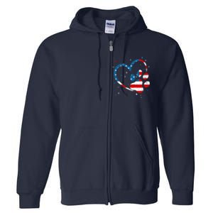 American Flag Patriotic Dog & Cat Paw Print - 4th Of July Full Zip Hoodie