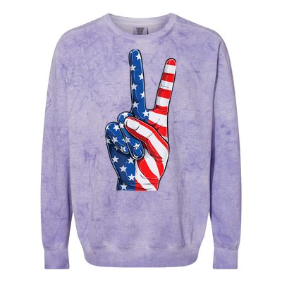 American Flag Peace Sign Hand Fourth of July vintage Colorblast Crewneck Sweatshirt