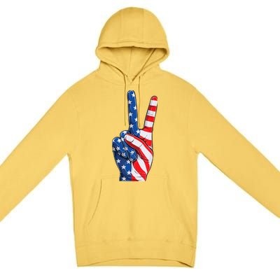 American Flag Peace Sign Hand Fourth of July vintage Premium Pullover Hoodie