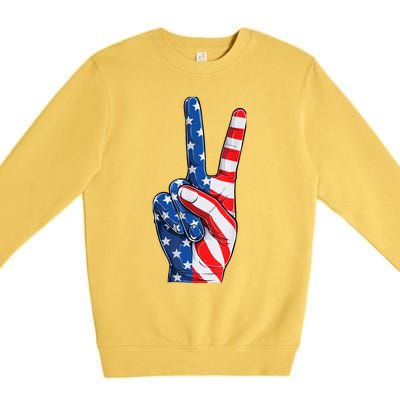 American Flag Peace Sign Hand Fourth of July vintage Premium Crewneck Sweatshirt