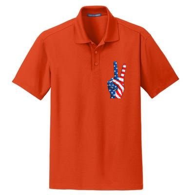 American Flag Peace Sign Hand Fourth of July vintage Dry Zone Grid Polo