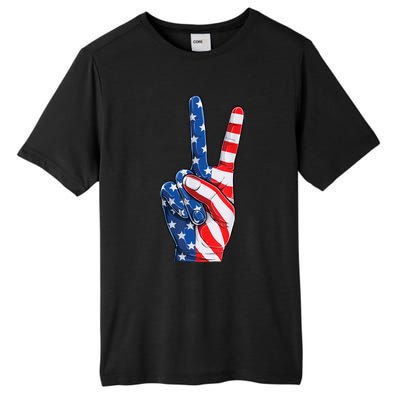 American Flag Peace Sign Hand Fourth of July vintage Tall Fusion ChromaSoft Performance T-Shirt