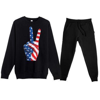 American Flag Peace Sign Hand Fourth of July vintage Premium Crewneck Sweatsuit Set