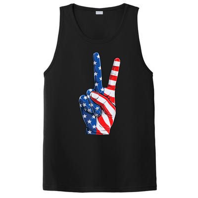 American Flag Peace Sign Hand Fourth of July vintage PosiCharge Competitor Tank