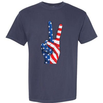 American Flag Peace Sign Hand Fourth of July vintage Garment-Dyed Heavyweight T-Shirt