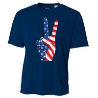 American Flag Peace Sign Hand Fourth of July vintage Cooling Performance Crew T-Shirt