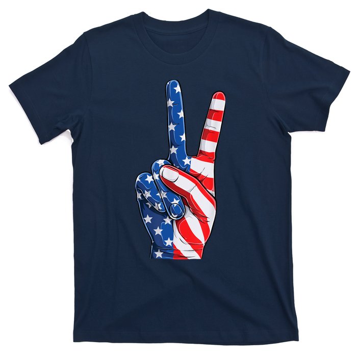 American Flag Peace Sign Hand Fourth of July vintage T-Shirt