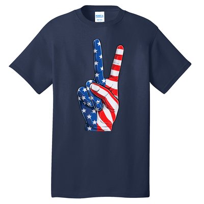 American Flag Peace Sign Hand Fourth of July vintage Tall T-Shirt