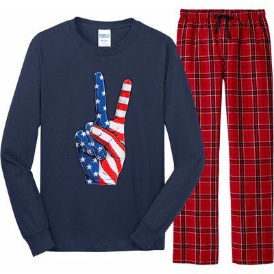 American Flag Peace Sign Hand Fourth of July vintage Long Sleeve Pajama Set