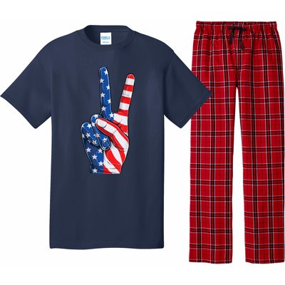 American Flag Peace Sign Hand Fourth of July vintage Pajama Set