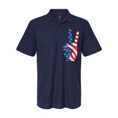 American Flag Peace Sign Hand Fourth of July vintage Softstyle Adult Sport Polo